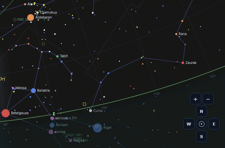 Sky Map 2000 map controls for zooming and moving north, east, south and west